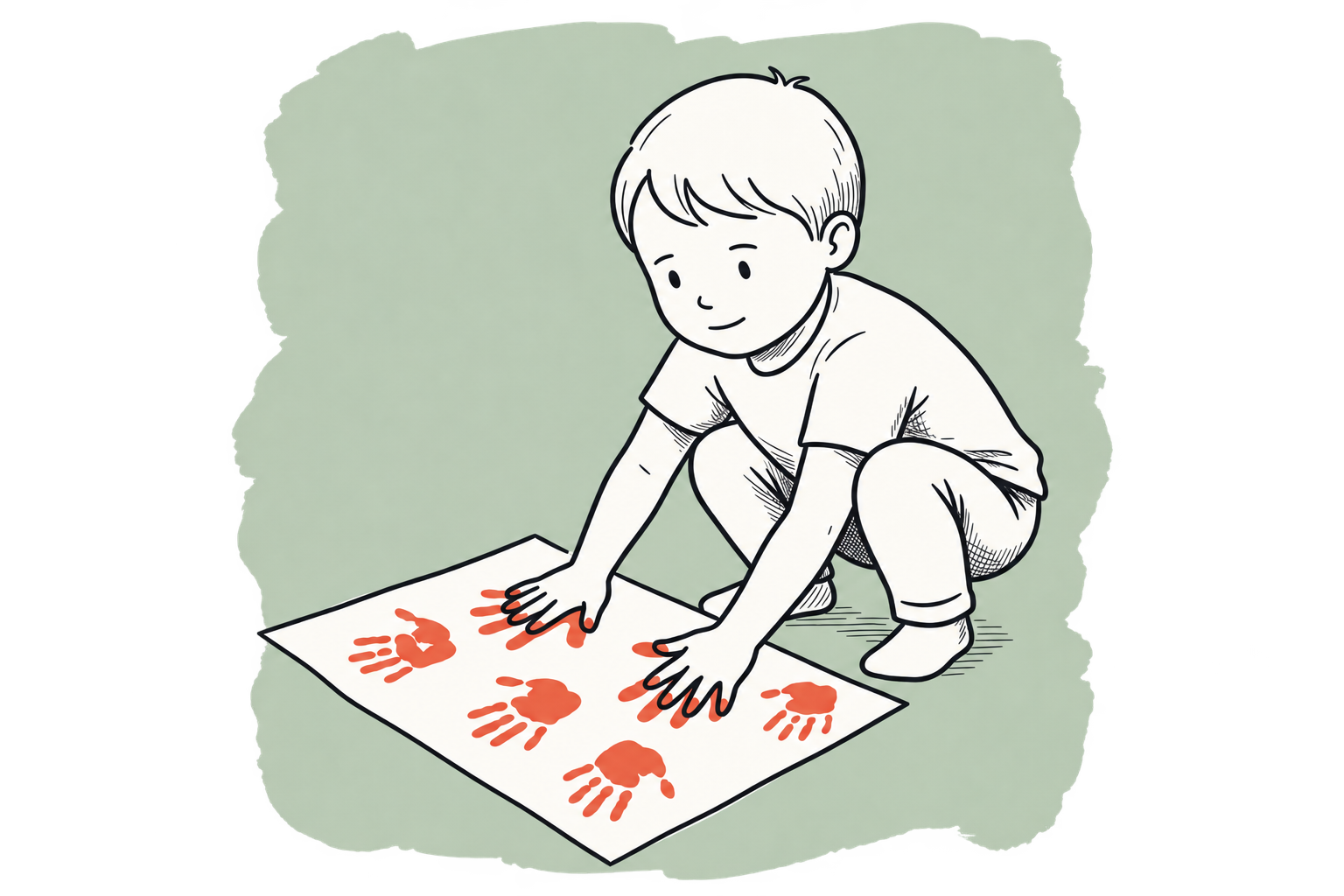 Criança pintando com as mãos