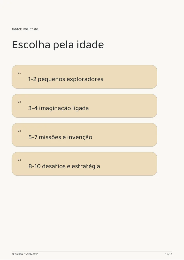 Índice do brincaON para escolher a brincadeira pela idade